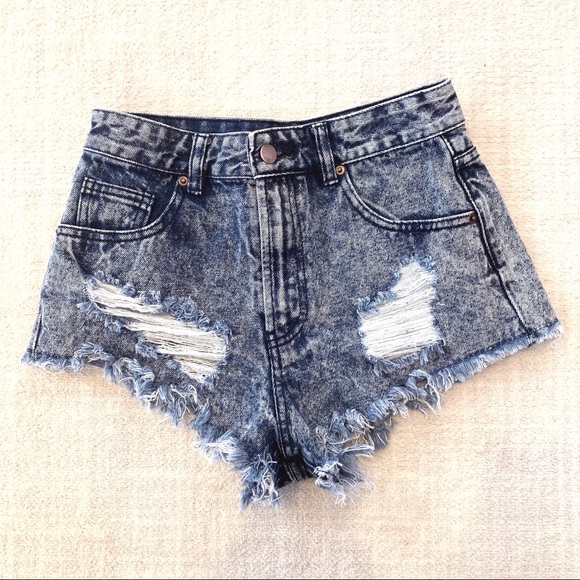 Forever 21 Pants - High Waisted Acid Wash Frayed Cutoff Jeans Sz 26